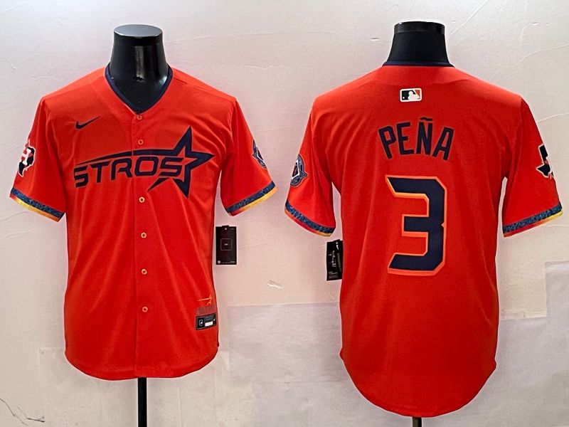 Men Houston Astros #3 Pena Orange Fourth generation Joint Name Nike 2025 MLB Jersey style 1->houston astros->MLB Jersey